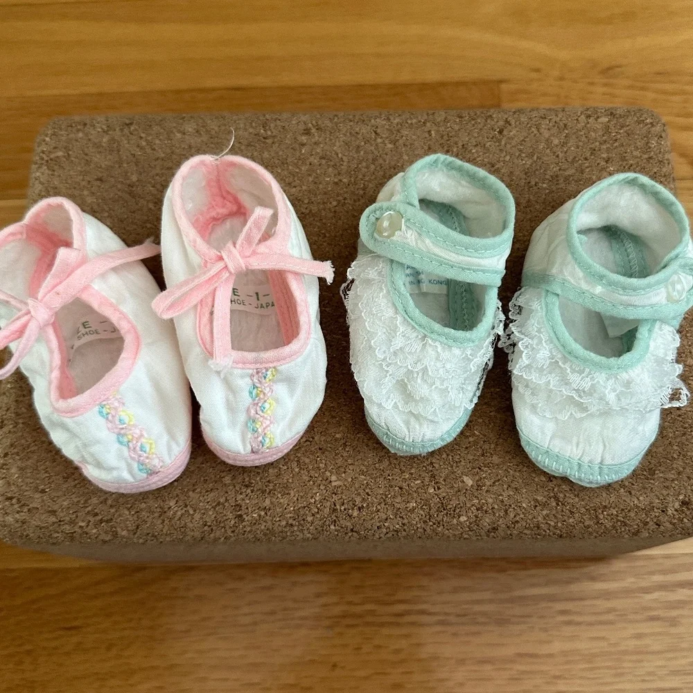 Vintage Infant Cloth Crib Shoes For Girls Made in Japan, Hong Kong